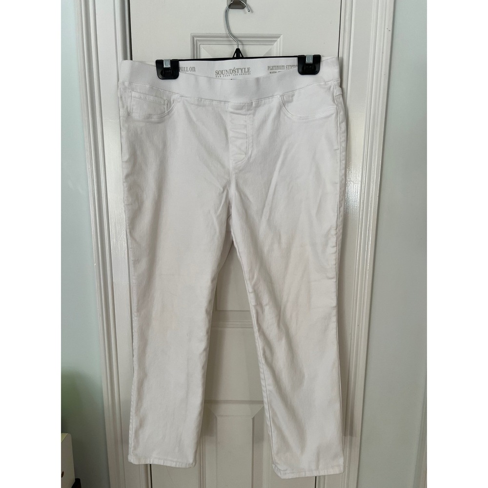 Sound Style Women White Platinum Stretch Pull On Capri Pants Size Large